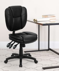 Flash Furniture LeatherSoft™ Faux Leather Mid-Back Multifunction Ergonomic Swivel Task Chair, Black