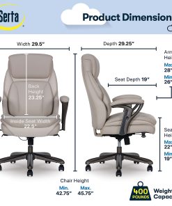 Serta® SmartLayers™ Everett Big & Tall Ergonomic Vegan Leather High-Back Executive Office Chair, Taupe/Dark Gray, BIFMA Compliant 2