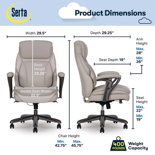 Serta® SmartLayers™ Everett Big & Tall Ergonomic Vegan Leather High-Back Executive Office Chair, Taupe/Dark Gray, BIFMA Compliant - Image 2
