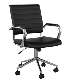 Martha Stewart Piper Faux Leather Upholstered Mid-Back Executive Office Chair, Black/Polished Nickel 2