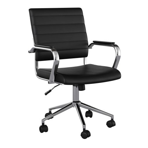 Martha Stewart Piper Faux Leather Upholstered Mid-Back Executive Office Chair, Black/Polished Nickel - Image 2