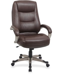 Lorell® Westlake Ergonomic Bonded Leather High-Back Chair, Saddle/Champagne 2