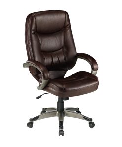 Lorell® Westlake Ergonomic Bonded Leather High-Back Chair, Saddle/Champagne