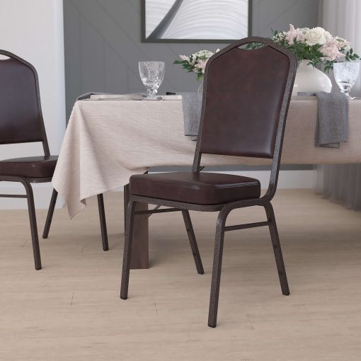 Flash Furniture HERCULES Series Crown Back Stacking Banquet Chair, Brown/Copper Vein - Image 2