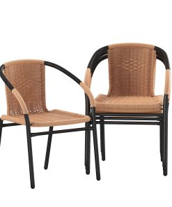 Flash Furniture Rattan Indoor/Outdoor Restaurant Stack Chairs, Beige/Black, Set Of 4 Chairs 2