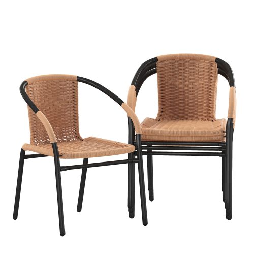 Flash Furniture Rattan Indoor/Outdoor Restaurant Stack Chairs, Beige/Black, Set Of 4 Chairs - Image 2