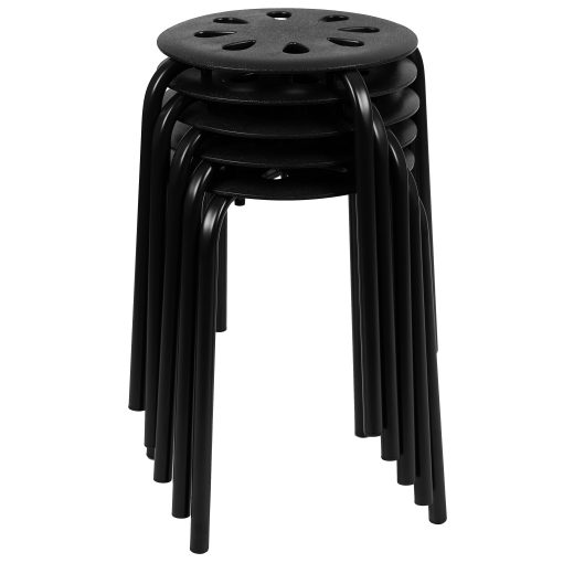 Flash Furniture Plastic 17-1/2" Nesting Stack Stools, Black, Set Of 5 Stools - Image 2
