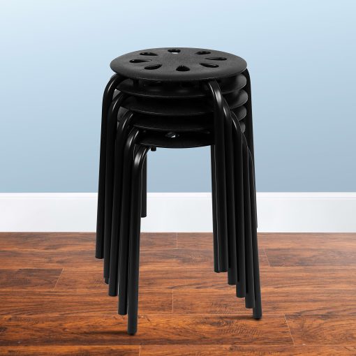Flash Furniture Plastic 17-1/2" Nesting Stack Stools, Black, Set Of 5 Stools