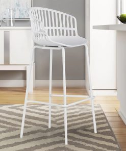 Glamour Home Basil Plastic Barstools With Back, White, Set Of 2 Barstools 2