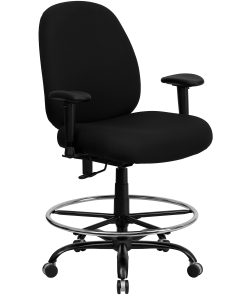 Flash Furniture HERCULES Big & Tall Fabric Ergonomic Drafting Chair with Adjustable Back Height and Arms, Black