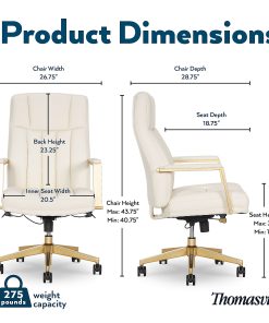 Thomasville Lyndale Ergonomic Faux Leather Mid-Back Office Chair, Cream 2