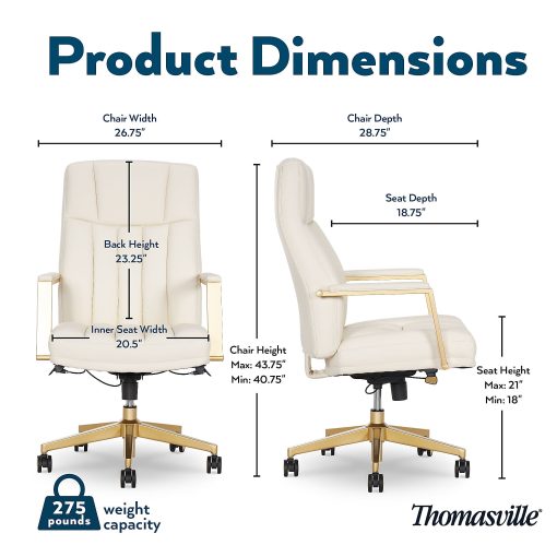 Thomasville Lyndale Ergonomic Faux Leather Mid-Back Office Chair, Cream - Image 2
