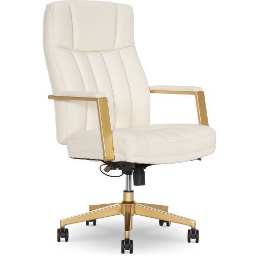 Thomasville Lyndale Ergonomic Faux Leather Mid-Back Office Chair, Cream