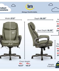 Serta Smart Layers Arlington Air Ergonomic Bonded Leather High-Back Executive Office Chair, Olive 2