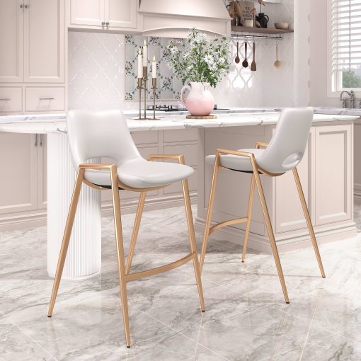Zuo Desi Counter-Height Stools, White/Gold, Set Of 2 Stools - Image 2