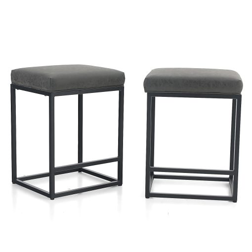 ALPHA HOME Faux Leather Counter-Height Stools, Gray, Set Of 2 Stools - Image 2