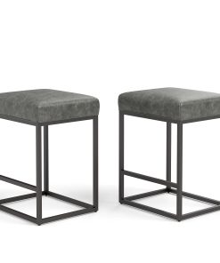 ALPHA HOME Faux Leather Counter-Height Stools, Gray, Set Of 2 Stools