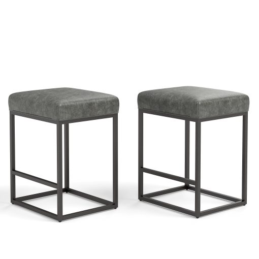 ALPHA HOME Faux Leather Counter-Height Stools, Gray, Set Of 2 Stools