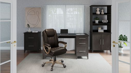 Realspace® Treswell Bonded Leather High-Back Executive Office Chair, Brown/Champagne, BIFMA Compliant - Image 2