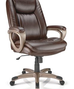 Realspace® Treswell Bonded Leather High-Back Executive Office Chair, Brown/Champagne, BIFMA Compliant