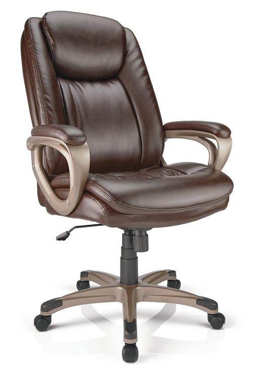 Realspace® Treswell Bonded Leather High-Back Executive Office Chair, Brown/Champagne, BIFMA Compliant
