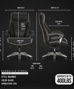 Shaquille O’Neal™ Maximos Big & Tall Ergonomic Vegan Leather High-Back Executive Office Chair, Black/Silver, BIFMA Compliant 2