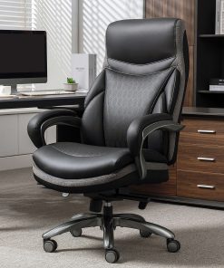 Shaquille O'Neal™ Maximos Big & Tall Ergonomic Vegan Leather High-Back Executive Office Chair, Black/Silver, BIFMA Compliant