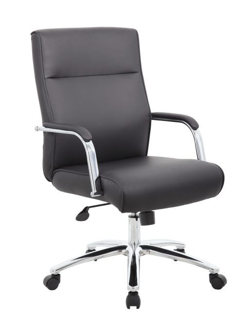 Boss Office Products Modern Executive Conference Ergonomic Chair, Caressoft™ Vinyl, Black/Chrome - Image 2