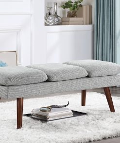 Office Star Amanda Mid-Century Modern Wood Bench, 19-3/4”H x 54”W x 18-1/4”D, Gray 2