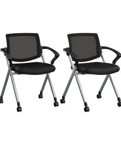 Bush Business Furniture Envision Mesh Mid Back Folding Chairs with Arms – Set of 2, Black Nylon, Standard Delivery 2