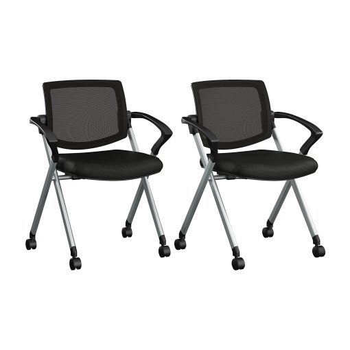 Bush Business Furniture Envision Mesh Mid Back Folding Chairs with Arms - Set of 2, Black Nylon, Standard Delivery - Image 2