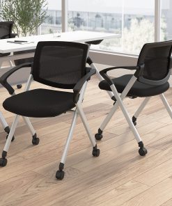 Bush Business Furniture Envision Mesh Mid Back Folding Chairs with Arms - Set of 2, Black Nylon, Standard Delivery