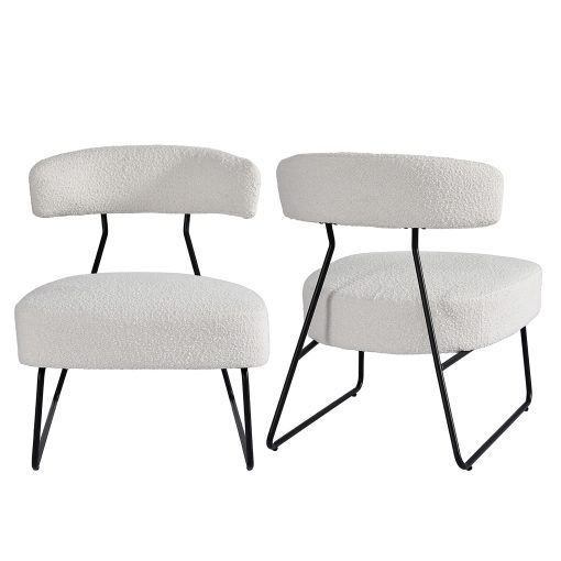 Glamour Home Bell Boucle Fabric Accent Chairs, White/Black, Set Of 2 Chairs - Image 2