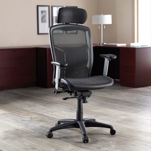 Lorell® Ergomesh High-Back Chair With Adjustable Headrest, Black - Image 2