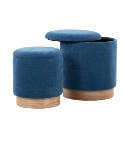 LumiSource Marla Nesting Ottomans, Blue/Natural, Set Of 2 Ottomans