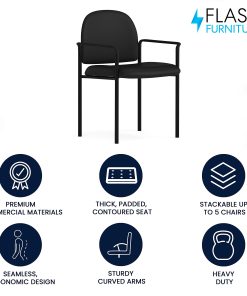 Flash Furniture Vinyl Comfortable Stackable Steel Side Chair With Arms, Black 2