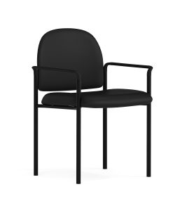 Flash Furniture Vinyl Comfortable Stackable Steel Side Chair With Arms, Black