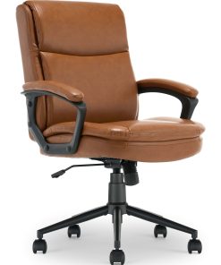Click365 Transform 2.0 Ergonomic Bonded Leather Mid-Back Office Chair, Cognac/Black