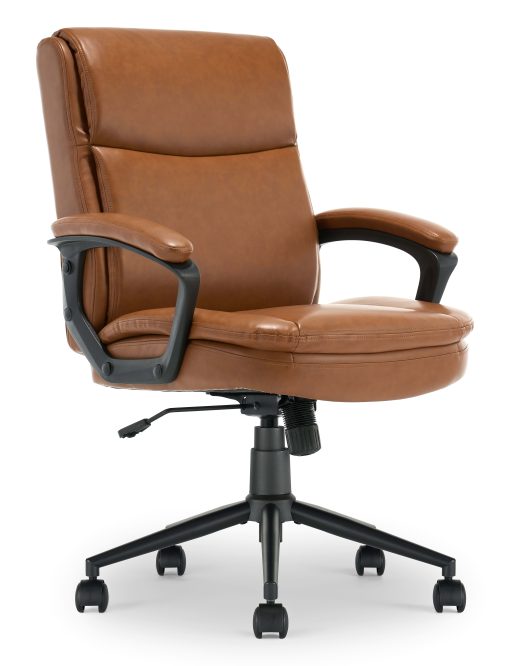 Click365 Transform 2.0 Ergonomic Bonded Leather Mid-Back Office Chair, Cognac/Black