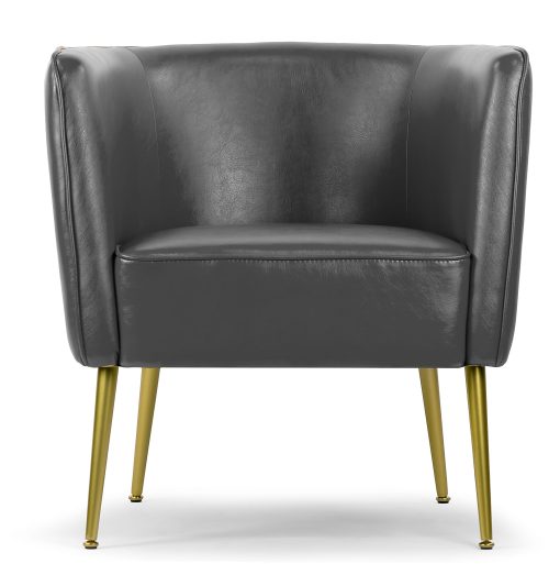 Glamour Home Avian Faux Leather Accent Chair With Decorative Stitching, Gray/Gold - Image 2