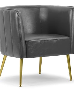 Glamour Home Avian Faux Leather Accent Chair With Decorative Stitching, Gray/Gold