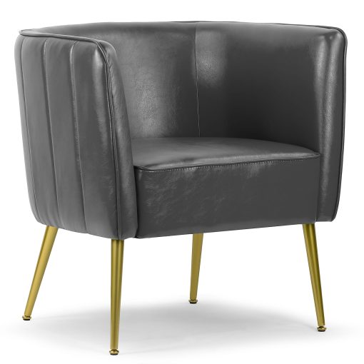 Glamour Home Avian Faux Leather Accent Chair With Decorative Stitching, Gray/Gold