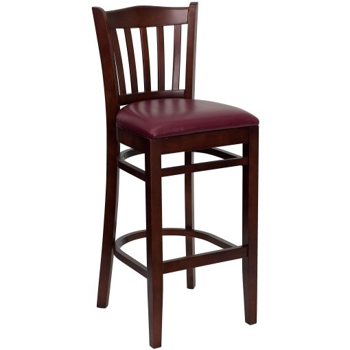 Flash Furniture Wooden/Vinyl Restaurant Barstool With Vertical Slat Back, Burgundy/Mahogany - Image 2