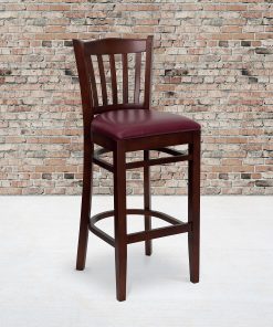 Flash Furniture Wooden/Vinyl Restaurant Barstool With Vertical Slat Back, Burgundy/Mahogany