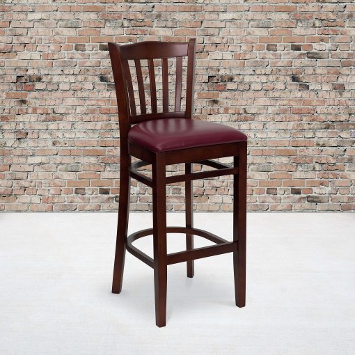 Flash Furniture Wooden/Vinyl Restaurant Barstool With Vertical Slat Back, Burgundy/Mahogany