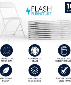 Flash Furniture Hercules Premium Folding Chairs, Set Of 10 Folding Chairs, White 2