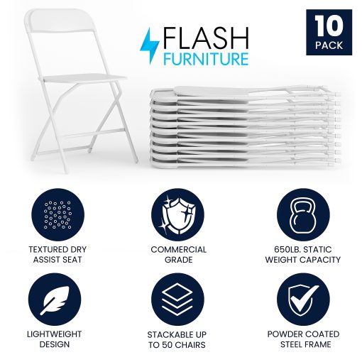 Flash Furniture Hercules Premium Folding Chairs, Set Of 10 Folding Chairs, White - Image 2