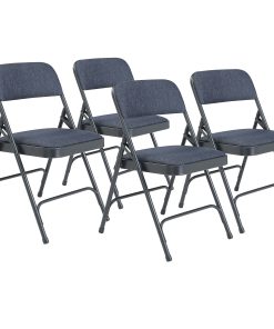 National Public Seating 2200 2-Hinge Folding Chairs, Blue/Char-Blue, Set Of 4 Chairs
