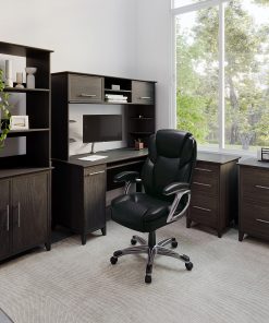 Realspace® Cressfield Bonded Leather High-Back Executive Office Chair, Black/Silver, BIFMA Compliant 2