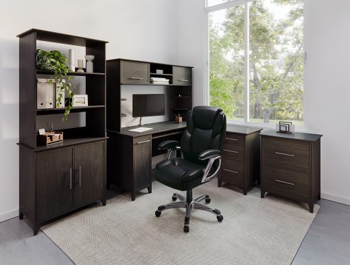 Realspace® Cressfield Bonded Leather High-Back Executive Office Chair, Black/Silver, BIFMA Compliant - Image 2